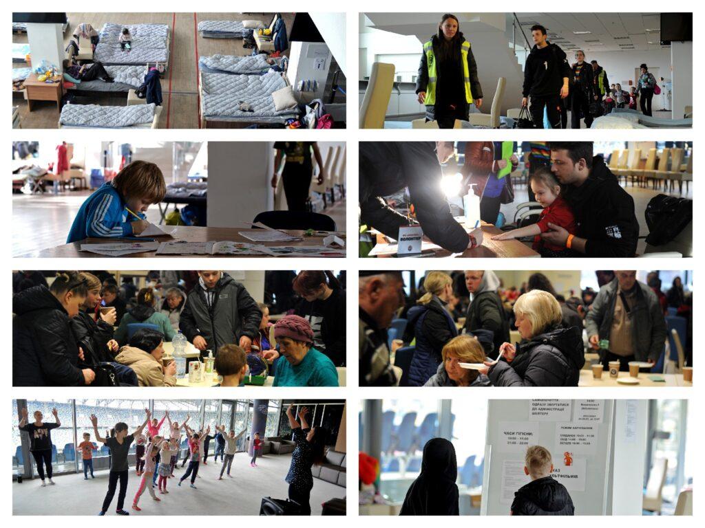 Shelter Centre Received Over 500 Internally Displaced People (IDPs) at the Arena Lviv - Collage